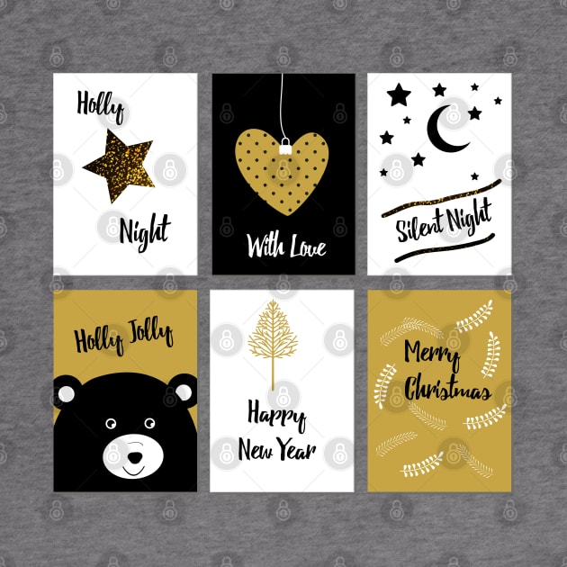 Merry Christmas cards - black, white and gold by grafart